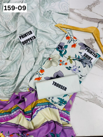 VOL 159 | DS 09 | DIGITAL PRINTED LINEN 3PC LINEN DUPATTA