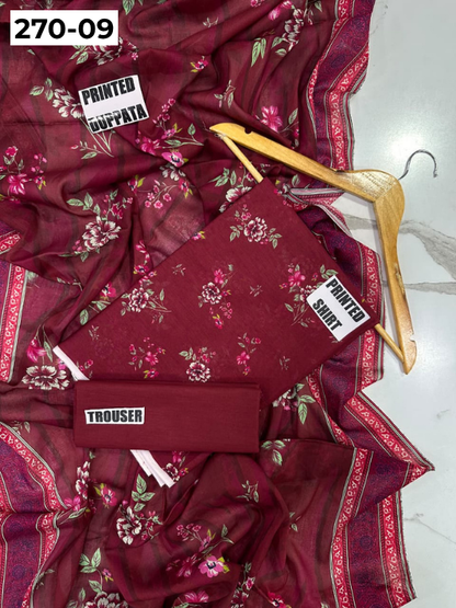 VOL 270 | DS 09 | Mirha LAWN |  DIGITAL PRINTED LAWN 3PC PRINTED LAWN SHIRT PLAIN TROUSER PRINTED LAWN DUPATTA