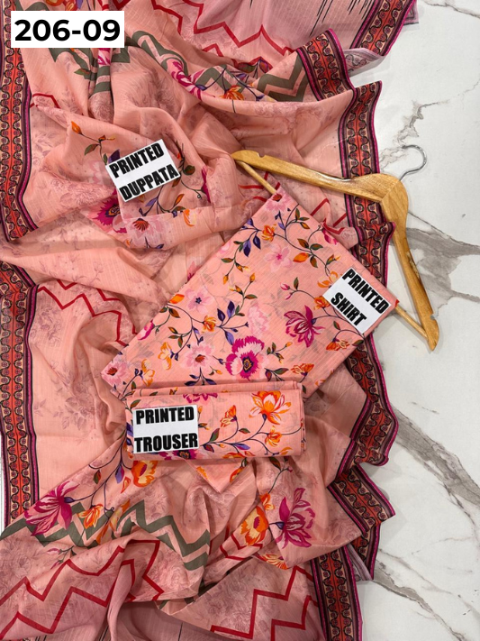 VOL 206 | DS 09 | DIGITAL PRINTED TANADORA LAWN 3PC VOIL LAWN DUPATTA