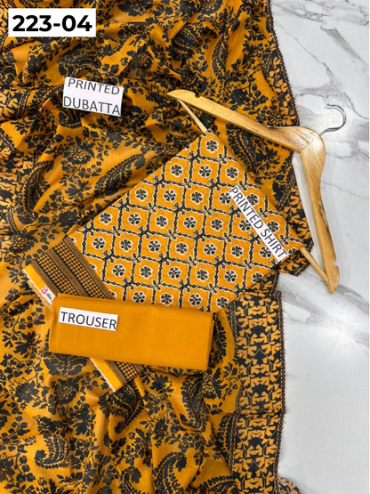 VOL 223 | DS 04 | SAPPHIRE LAWN | DIGITAL PRINTED BANADORA LAWN SHIRT PLAIN TROUSER VOIL LAWN DUPATTA