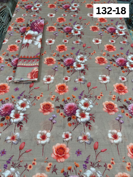 VOL 132 | DS 18 | DIGITAL PRINTED BANADORA LAWN 3PC VOIL LAWN DUPATTA