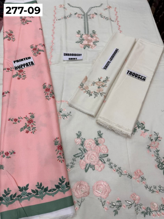 VOL 277 | DS 09 | DHANAK EMBROIDERED WOOL SHAWL 3PC