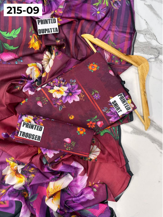 VOL 215 | DS 09 | DIGITAL PRINTED BANADORA LAWN 3PC VOIL LAWN DUPATTA