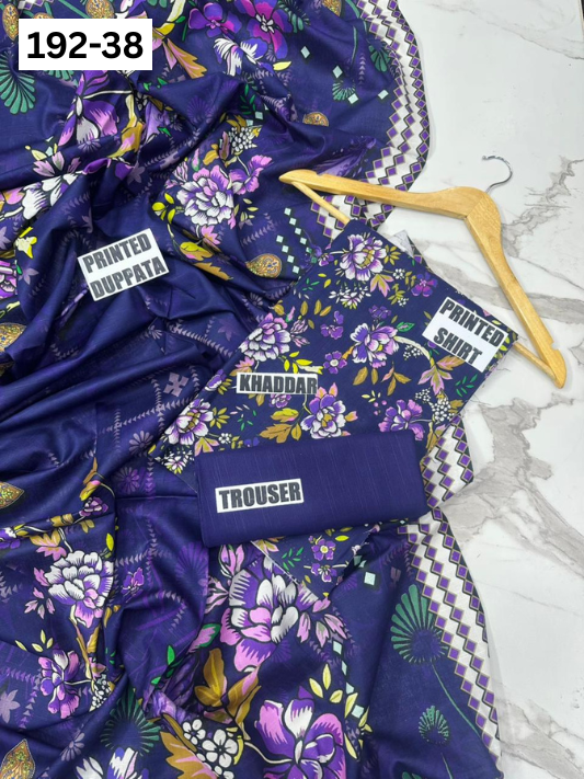 VOL 192 | DS 38 | DIGITAL PRINTED KHADDAR 3PC DYED TROUSER