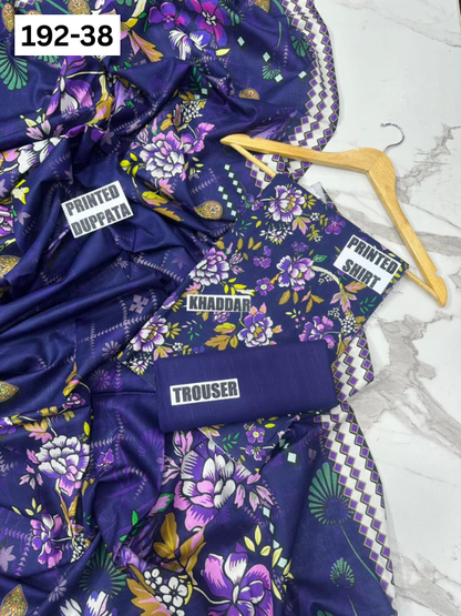 VOL 192 | DS 38 | DIGITAL PRINTED KHADDAR 3PC DYED TROUSER