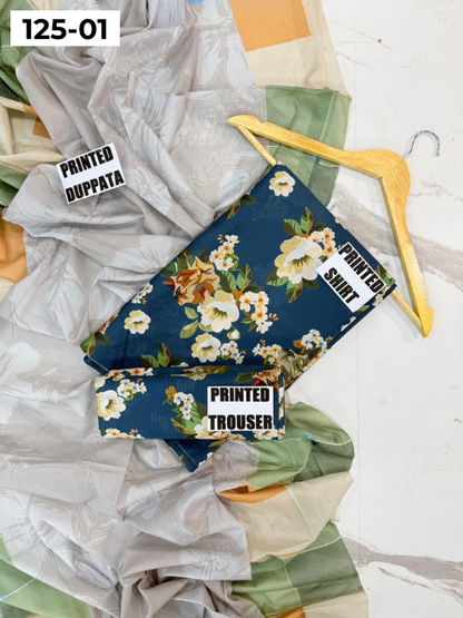 VOL 125 | DS 01 | DIGITAL PRINTED BANADORA LAWN 3PC VOIL LAWN DUPATTA