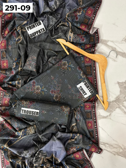 VOL 291 | DS 09 | PREMIUM CORDUROY DHANAK WINTER COLLECTON - DIGITAL PRINTED 3 PIECE SUIT | PRINTED ALLOVER SHIRT & TROUSER | PRINTED DUPATTA