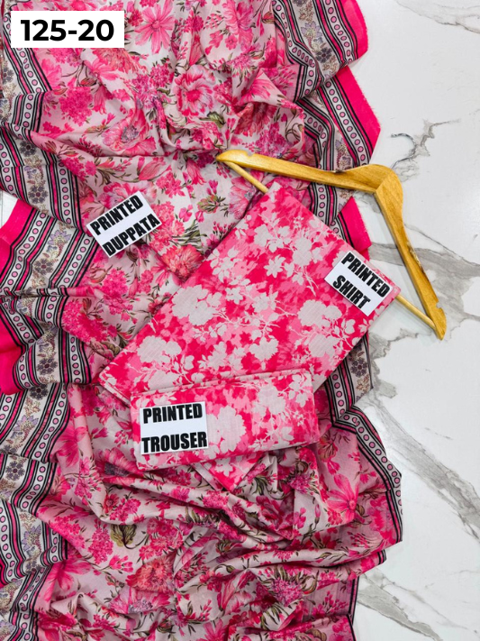 VOL 125 | DS 20 | DIGITAL PRINTED BANADORA LAWN 3PC VOIL LAWN DUPATTA