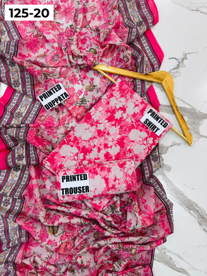 VOL 125 | DS 20 | DIGITAL PRINTED BANADORA LAWN 3PC VOIL LAWN DUPATTA
