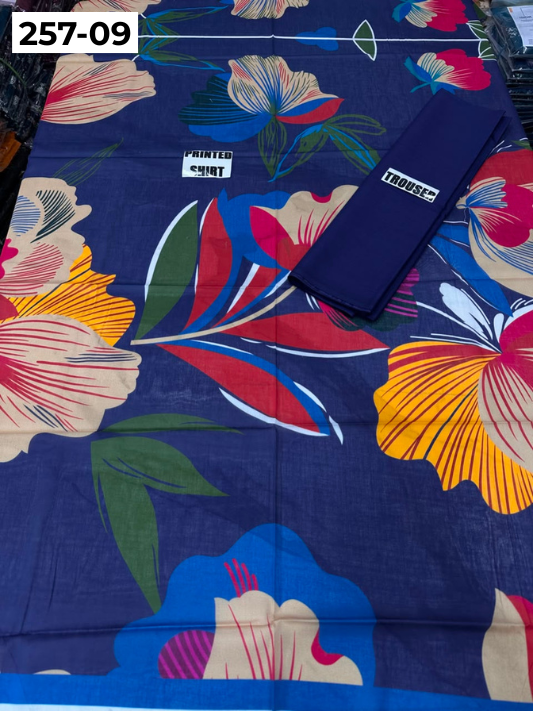 VOL 257 | DS 09 | PRINTED HIT CODES LAWN 2PC | DIGITAL PRINTED LAWN SHIRT, PLAIN COTTON TROUSER