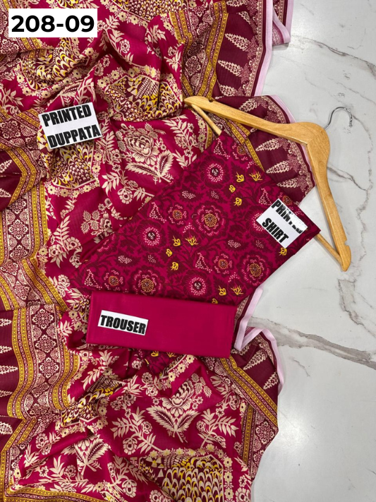 VOL 208 | DS 09 | DIGITAL PRINTED BANADORA LAWN SHIRT PLAIN TROUSER BANA DORA LAWN DUPATTA