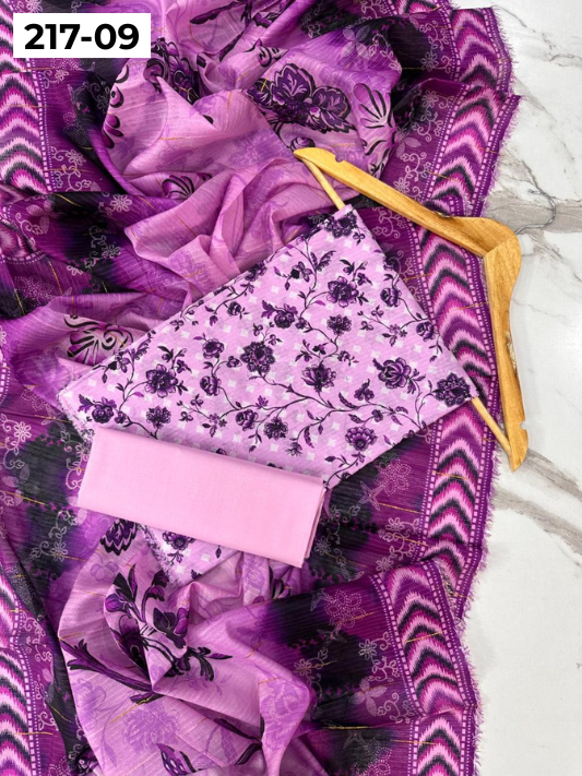 VOL 217 | DS 09 | BinSaeed LAWN DIGITAL PRINTED BANADORA LAWN SHIRT PLAIN TROUSER TARKASHI FANCY DUPATTA