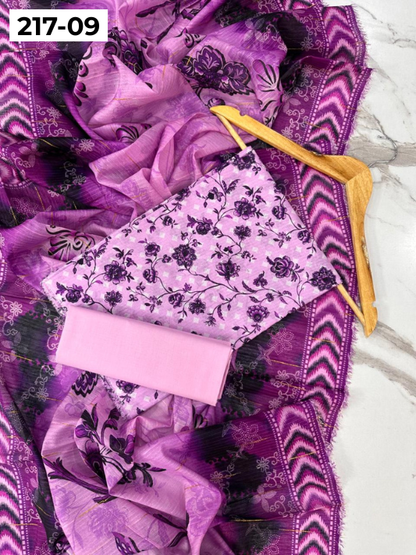 VOL 217 | DS 09 | BinSaeed LAWN DIGITAL PRINTED BANADORA LAWN SHIRT PLAIN TROUSER TARKASHI FANCY DUPATTA