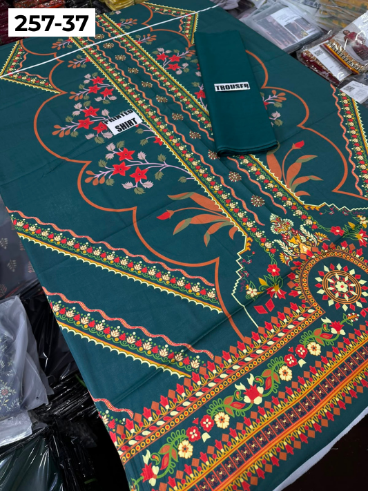 VOL 257 | DS 37 | PRINTED HIT CODES LAWN 2PC | DIGITAL PRINTED LAWN SHIRT, PLAIN COTTON TROUSER