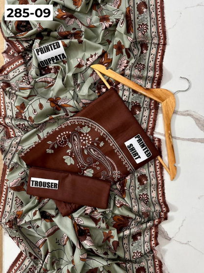 VOL 285 | DS 09 | NISHA BY SHANAYA | DIGITAL PRINTED 3PC STONE LINEN SHIRT, PRINTED TROUSER, PRINTED STONE LINEN DUPATTA