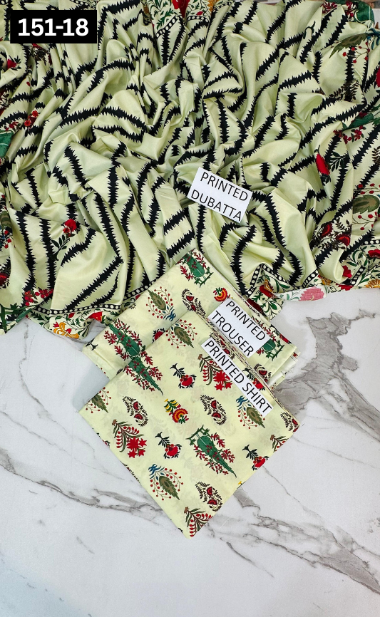 VOL 151 | DS 18 | DIGITAL PRINTED LINEN 3PC LINEN DUPATTA