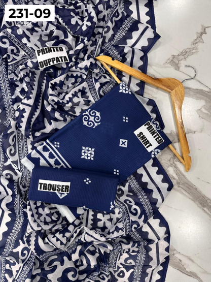 VOL 231 | DS 09 | Baroque LAWN |  DIGITAL PRINTED LAWN THREE PIECES BANADORA LAWN SHIRT VOIL LAWN DUPATTA