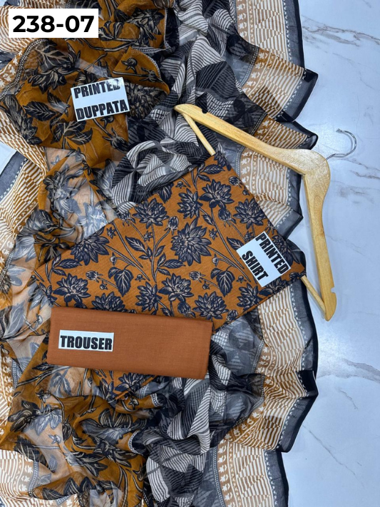 VOL 238  | DS 07 | BEECHTREE LAWN 3PC | DIGITAL PRINTED BANADORA LAWN SHIRT, PLAIN TROUSER, BAMBER CHIFFON DUPATTA
