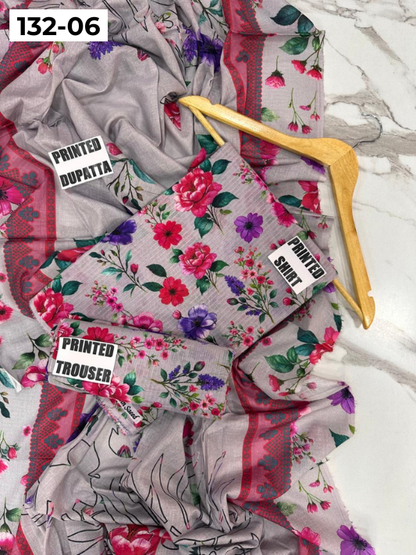 VOL 132 | DS 06 | DIGITAL PRINTED BANADORA LAWN 3PC VOIL LAWN DUPATTA