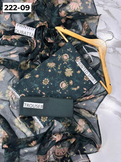 VOL 222 | DS 09 | BEECHTREE LAWN | DIGITAL PRINTED BANADORA LAWN SHIRT PLAIN TROUSER BAMBER CHIFFON DUPATTA