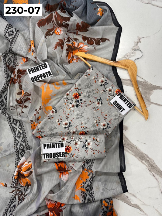 VOL 230 | DS 07 | DIGITAL PRINTED DOBBY LAWN 3PC TANA DORA LAWN DUPATTA