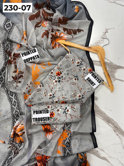 VOL 230 | DS 07 | DIGITAL PRINTED DOBBY LAWN 3PC TANA DORA LAWN DUPATTA