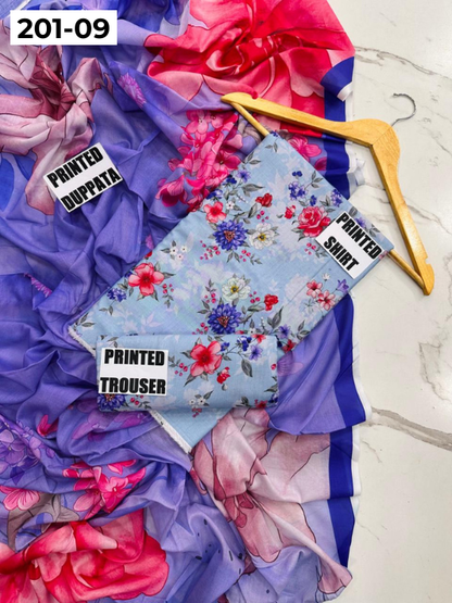 VOL 201 | DS 09 | DIGITAL PRINTED BANADORA LAWN 3PC VOIL LAWN DUPATTA