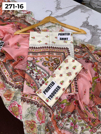 VOL 271 | DS 16 | Sana safinaz | DIGITAL PRINTED 3PC LAWN SHIRT, PRINTED TROUSER, PRINTED VOIL DUPATTA