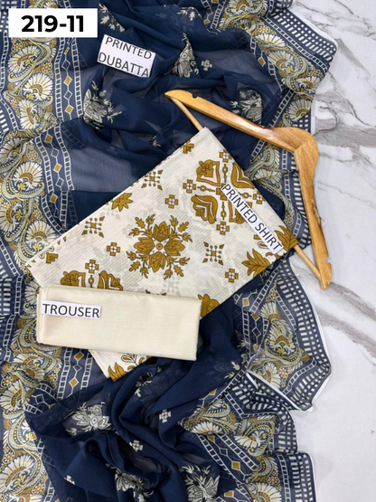 VOL 219 | DS 11 | ETHNC LAWN 3PC | DIGITAL PRINTED BANADORA LAWN SHIRT PLAIN TROUSER BAMBER CHIFFON DUPATTA