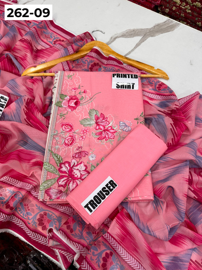 VOL 262 | DS 09 | MINHA By SHANAYA | DIGITAL PRINTED 3PC LAWN SHIRT, DYED TROUSER, PRINTED VOIL DUPATTA