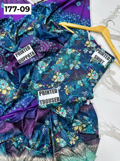 VOL 177 | DS 09 | DIGITAL PRINTED LINEN 3PC LINEN DUPATTA