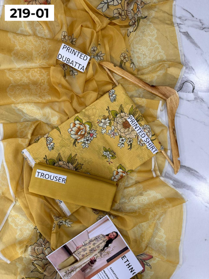 VOL 219 | DS 01 | ETHNC LAWN 3PC | DIGITAL PRINTED BANADORA LAWN SHIRT PLAIN TROUSER BAMBER CHIFFON DUPATTA