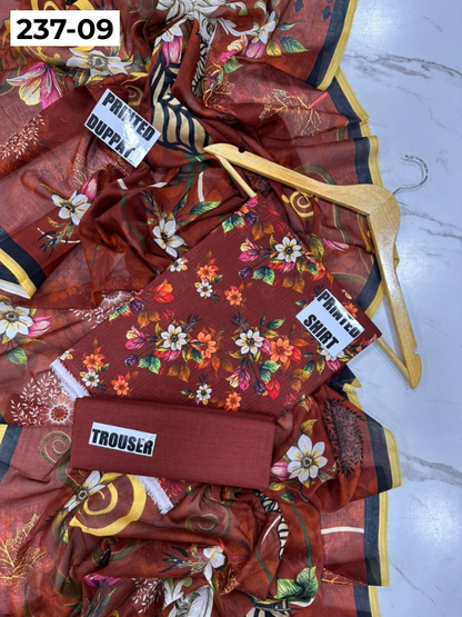 VOL 237 | DS 09 | DIGITAL PRINTED BANADORA LAWN SHIRT, PLAIN TROUSER, PRINTED LAWN DUPATTA