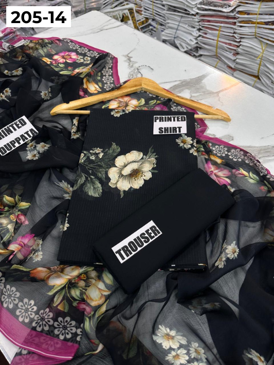 VOL 205 | DS 14 | DIGITAL PRINTED BANADORA LAWN SHIRT PLAIN TROUSER BAMBER CHIFFON DUPATTA