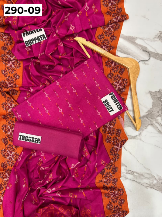VOL 290 | DS 09 | PREMIUM DHANAK WINTER COLLECTON - DIGITAL PRINTED 3 PIECE SUIT | Printed Shirt with Neck Design | Plain Dyed Matching Trouser | Printed Dupatta