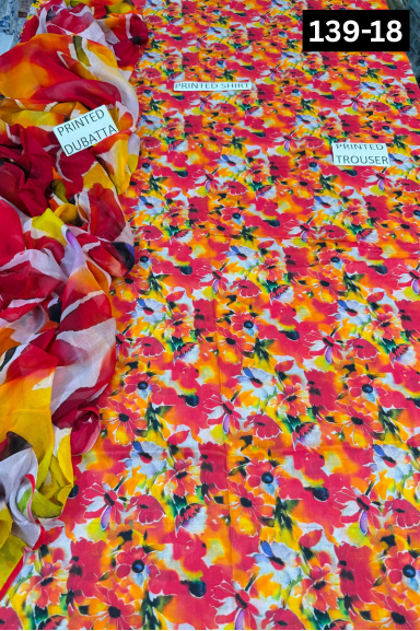 VOL 139 | DS 18 | DIGITAL PRINTED LAWN 3PC BAMBER CHIFFON DUPATTA
