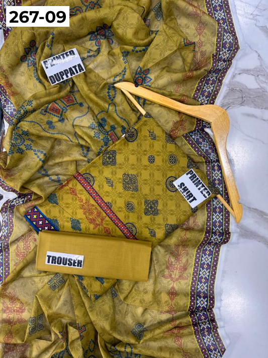 VOL 267 | DS 09 | Mirha LAWN |  DIGITAL PRINTED LAWN 3PC PRINTED LAWN SHIRT PLAIN TROUSER PRINTED LAWN DUPATTA