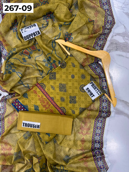 VOL 267 | DS 09 | Mirha LAWN |  DIGITAL PRINTED LAWN 3PC PRINTED LAWN SHIRT PLAIN TROUSER PRINTED LAWN DUPATTA