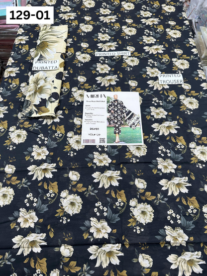 VOL 129 | DS 01 | DIGITAL PRINTED BANADORA LAWN 3PC VOIL LAWN DUPATTA