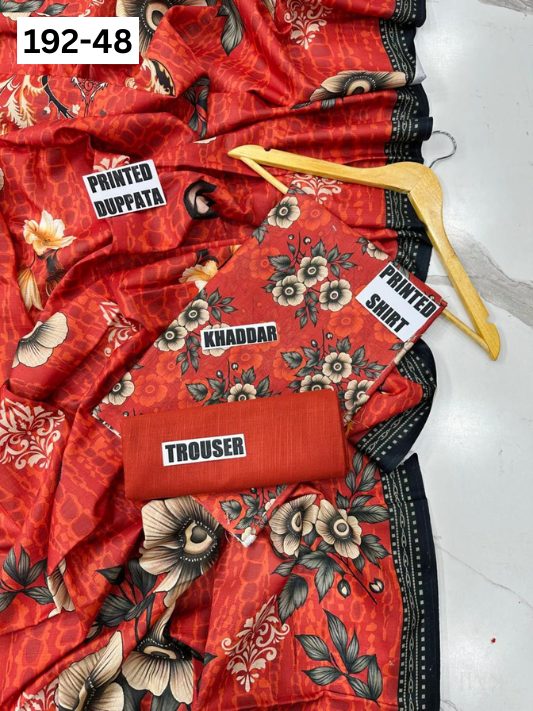 VOL 192 | DS 48 | DIGITAL PRINTED KHADDAR 3PC DYED TROUSER