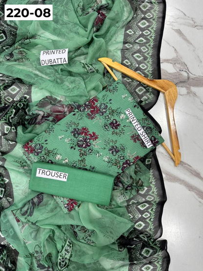 VOL 220 | DS 08 | BAROQUE LAWN 3PC | DIGITAL PRINTED BANADORA LAWN SHIRT PLAIN TROUSER BAMBER CHIFFON DUPATTA