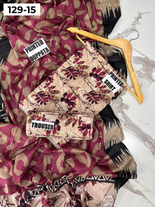 VOL 129 | DS 15 | DIGITAL PRINTED BANADORA LAWN 3PC VOIL LAWN DUPATTA