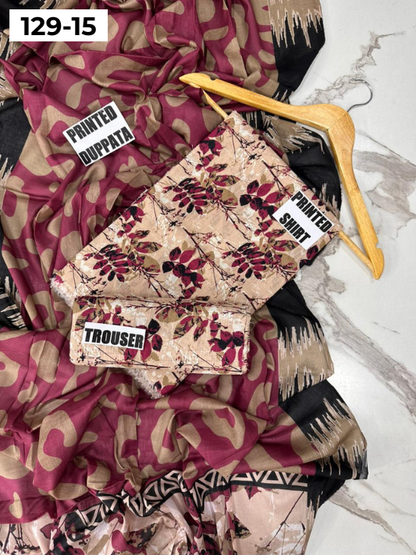 VOL 129 | DS 15 | DIGITAL PRINTED BANADORA LAWN 3PC VOIL LAWN DUPATTA