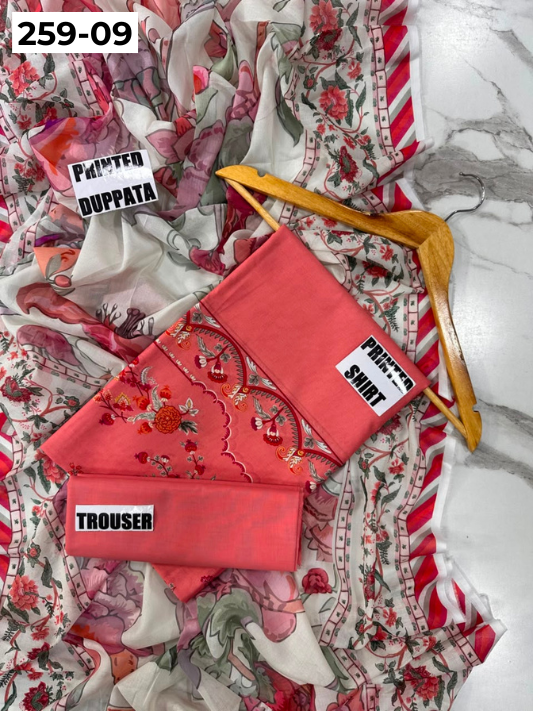 VOL 259 | DS 09 | SHANAYA | DIGITAL PRINTED 3PC LAWN SHIRT, DYED TROUSER, PRINTED VOIL DUPATTA