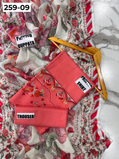 VOL 259 | DS 09 | SHANAYA | DIGITAL PRINTED 3PC LAWN SHIRT, DYED TROUSER, PRINTED VOIL DUPATTA