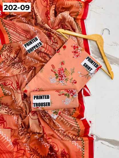 VOL 202 | DS 09 | DIGITAL PRINTED BANADORA LAWN 3PC VOIL LAWN DUPATTA