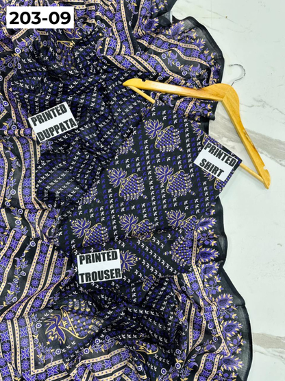 VOL 203 | DS 09 | DIGITAL PRINTED BANADORA LAWN 3PC VOIL LAWN DUPATTA