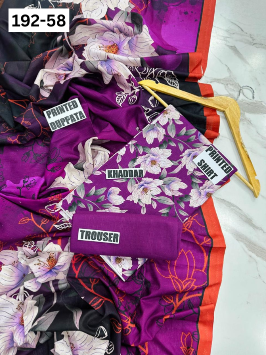 VOL 192 | DS 58 | DIGITAL PRINTED KHADDAR 3PC DYED TROUSER