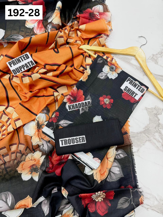 VOL 192 | DS 28 | DIGITAL PRINTED KHADDAR 3PC DYED TROUSER