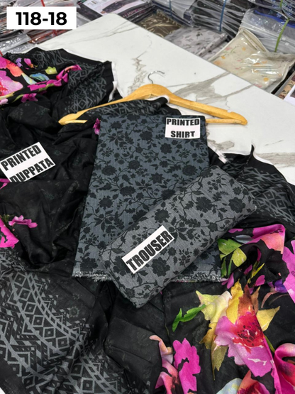 VOL 118 | DS 18 | DIGITAL PRINTED BANADORA LAWN 3PC VOIL LAWN DUPATTA